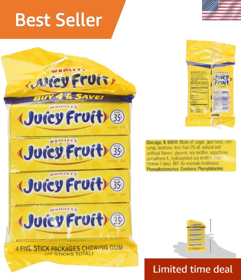Delicious Fruit-Flavored Chewing Gum 4PK – 20 Sticks in Convenient Bag