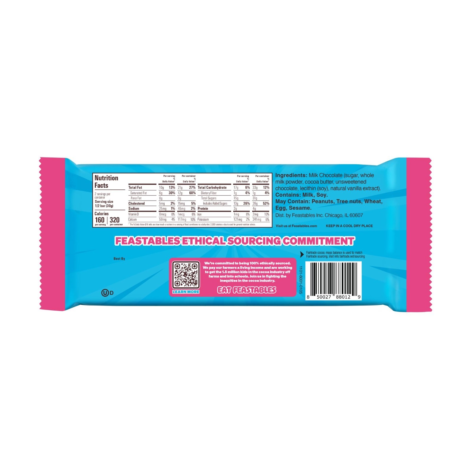 Milk Chocolate Bar King Size, 10 Count – Creamy Fairtrade Cocoa Candy, 2.1oz Eac