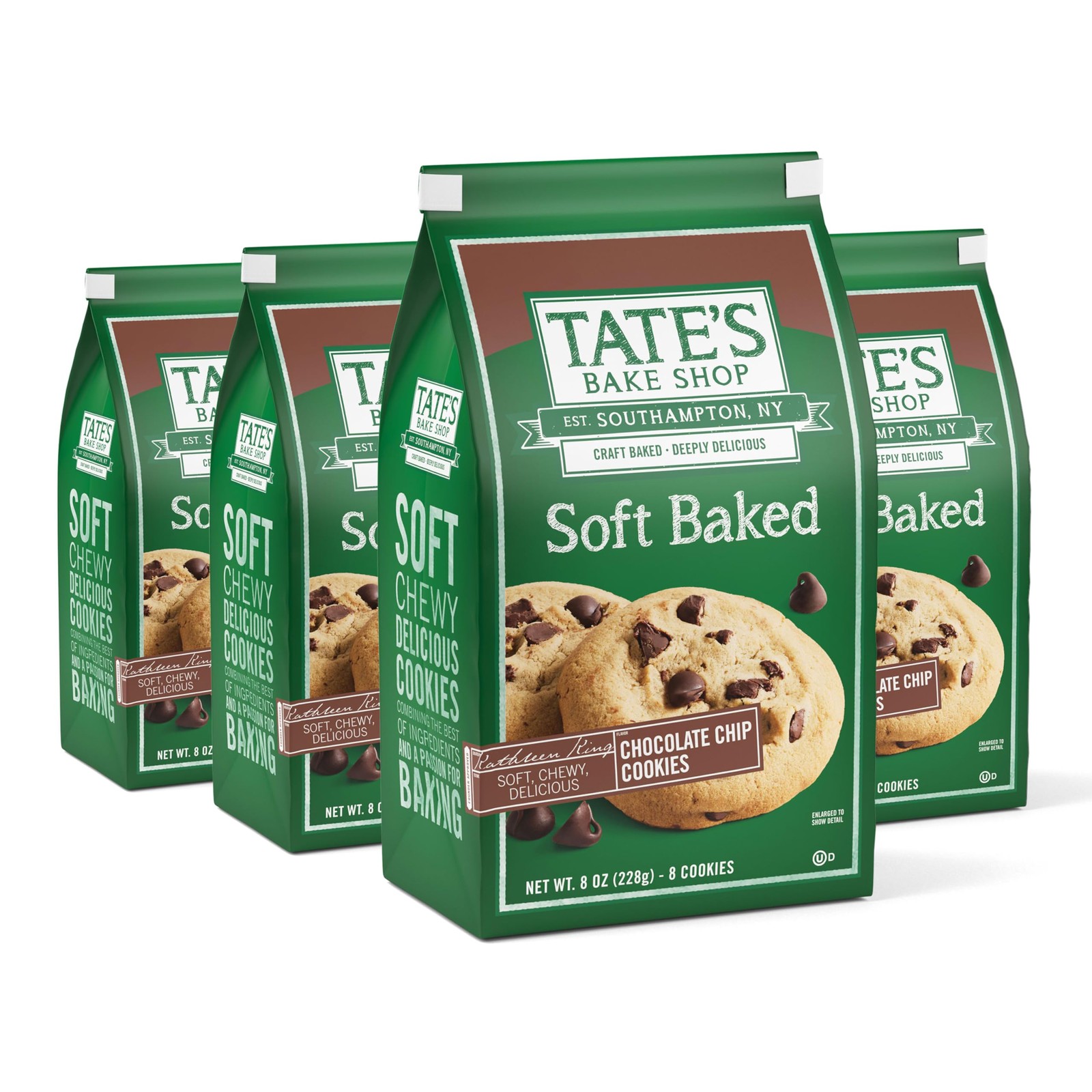 Tate’s Bake Shop Soft Baked Cookies, Chocolate Chip, 4-8 oz Bags 4 bags, Brown