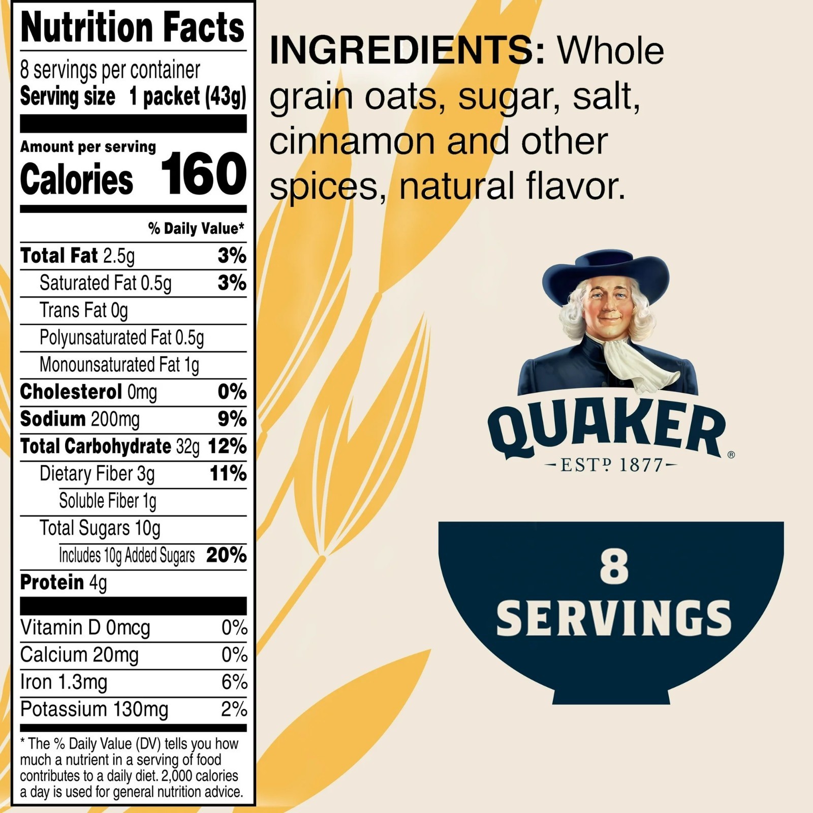 QUAKER Cinnamon & Spice Instant OATMEAL Whole Grains – 12.1 oz Box – 3 PACK