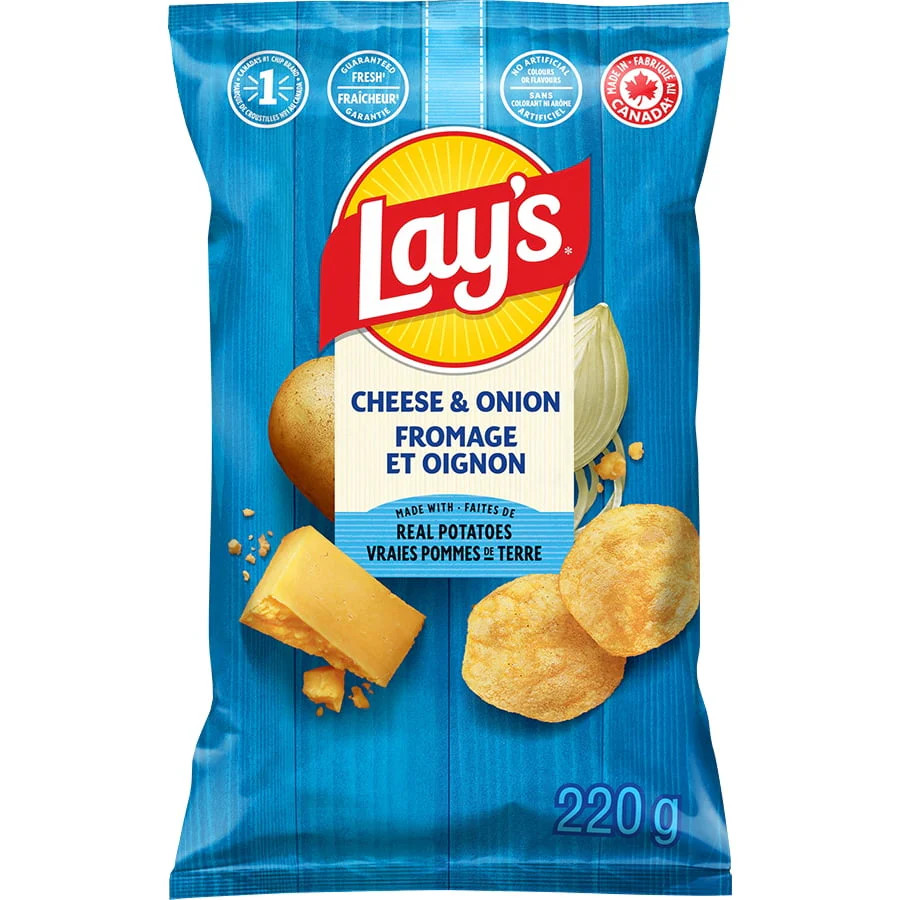 Lay’s Cheese & Onion Flavored Potato Chips, Classic Flavor & Crunch, 220g/7.8 oz