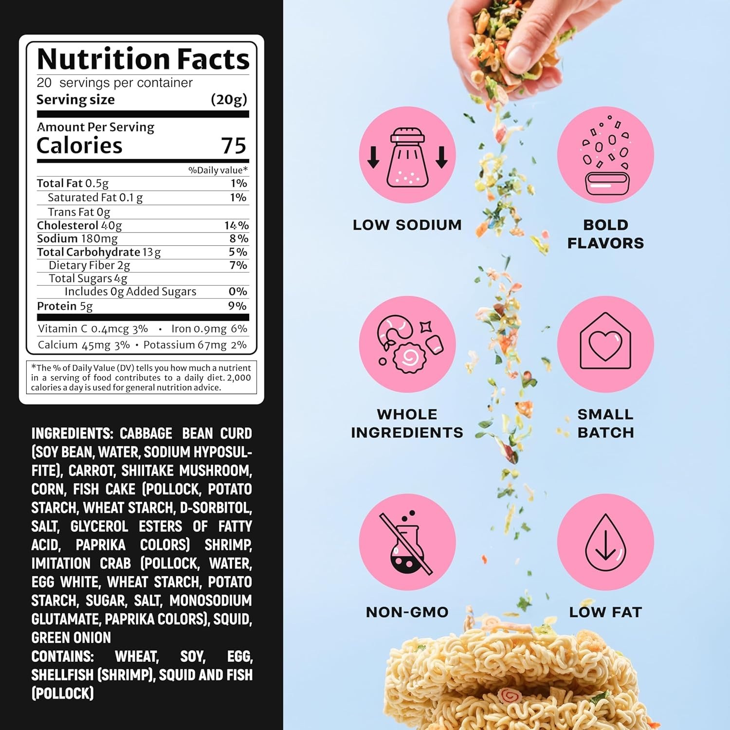 Dehydrated Classic Seafood & Vegetable Mix for Ramen – Easy Prep, 20 Servings