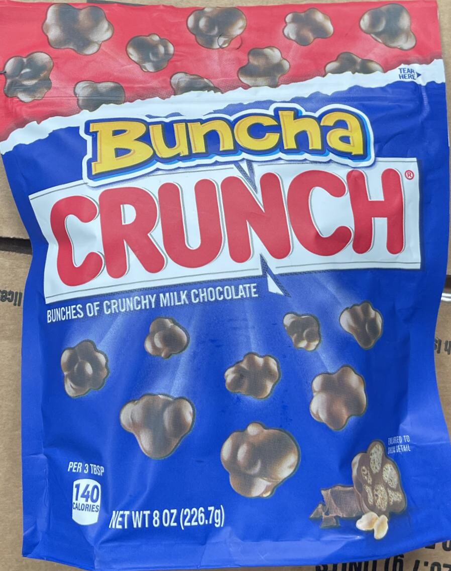 BUNCHA CRUNCH Box 8 X 8 Ounce Pouch In Box Real Milk Chocolate Candy