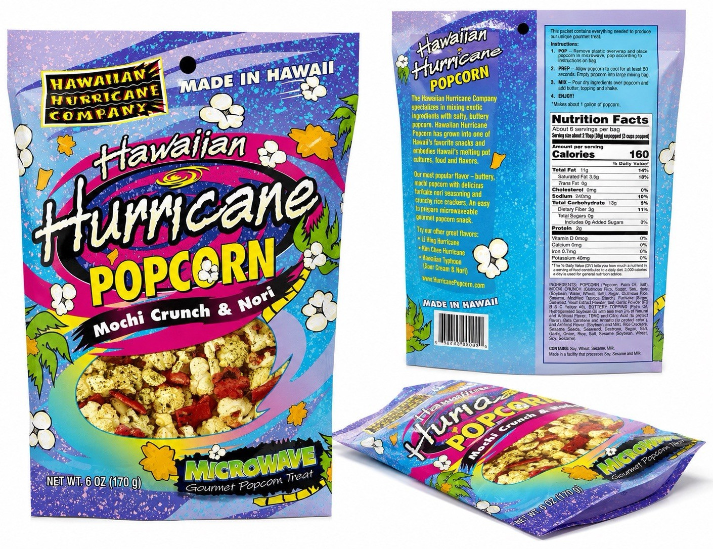 Hawaiian Hurricane Company Microwave Popcorn Mochi Crunch & Nori 170g Hawaii