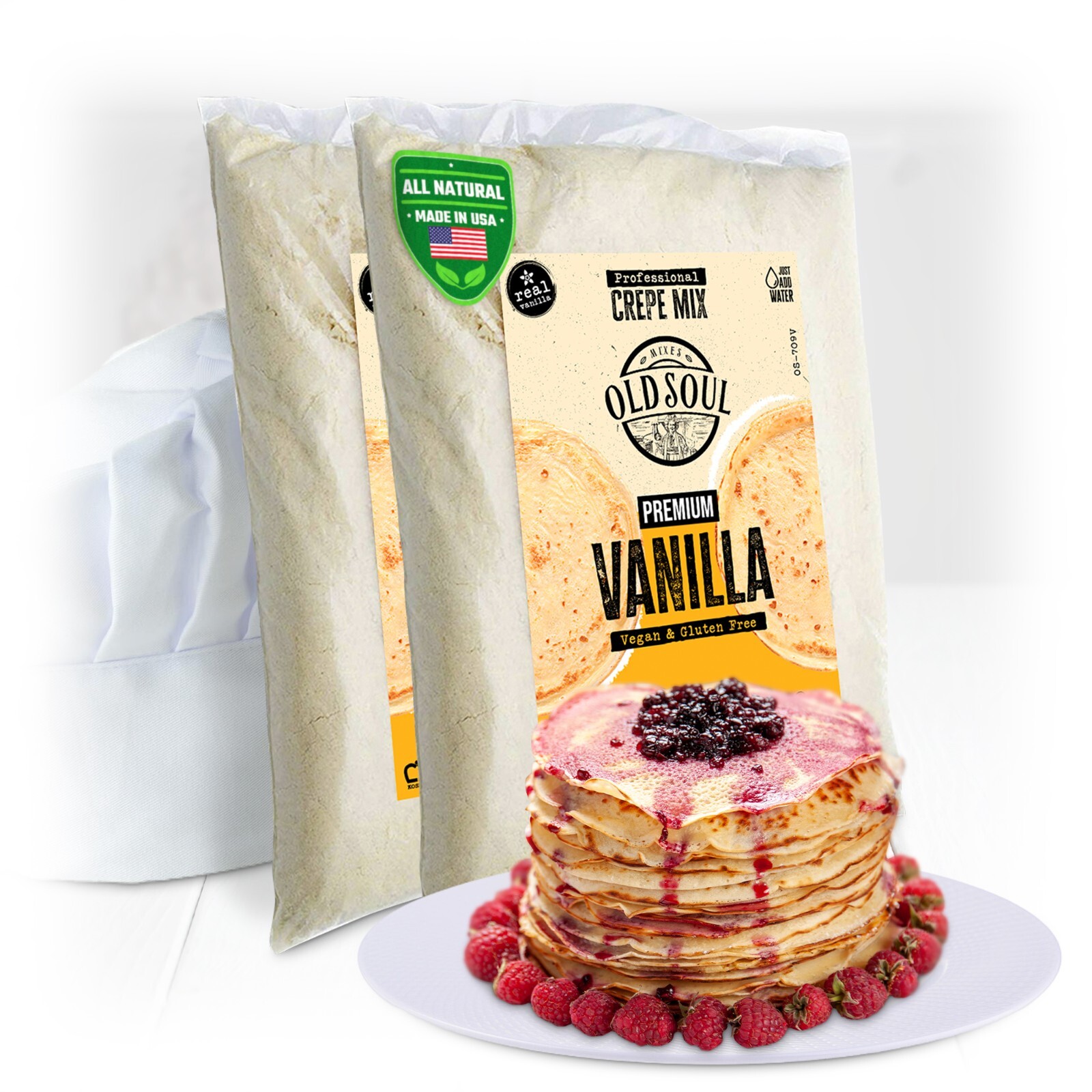 OldSoul Crepe Batter Mix | GLUTEN FREE & VEGAN | Vanilla | 10 Lbs | 72 Pcs