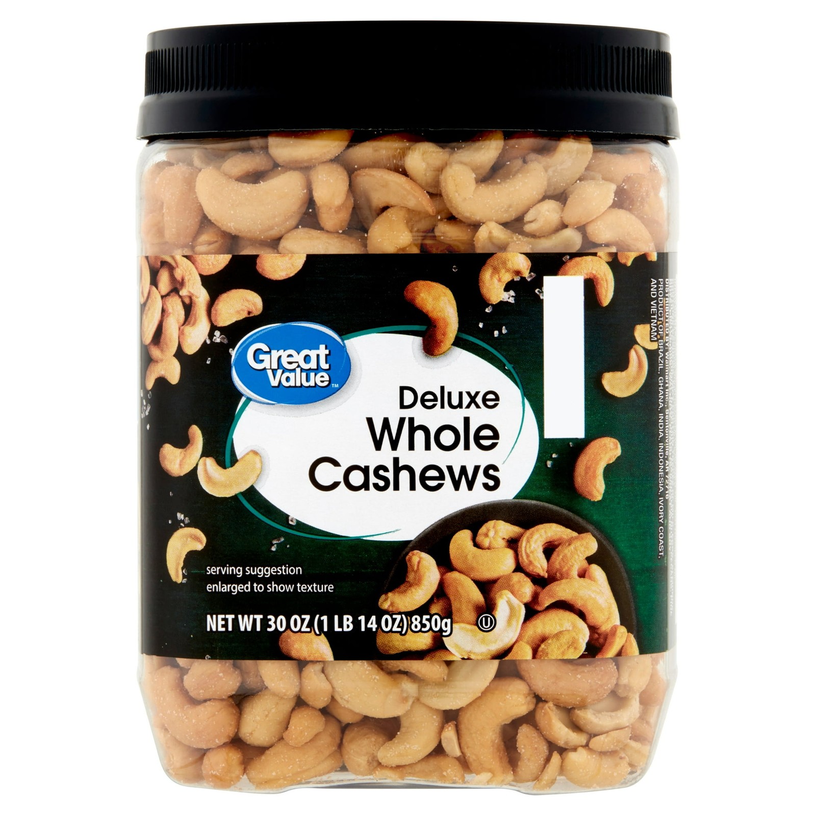 30 oz,Deluxe Whole Cashews,Seasoned with sea salt for great taste
