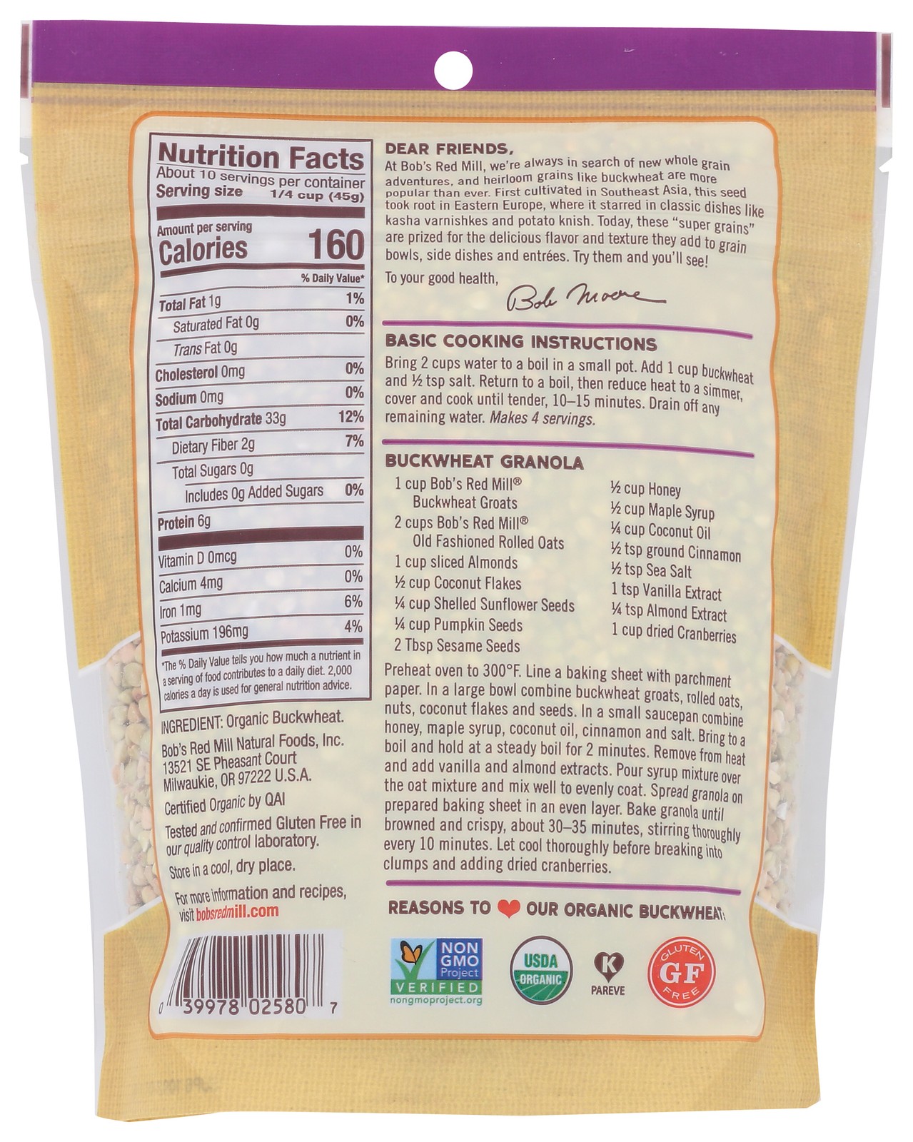 Organic Buckwheat Whole Grain By Bob’S Red Mill 16 Oz 4 Pack