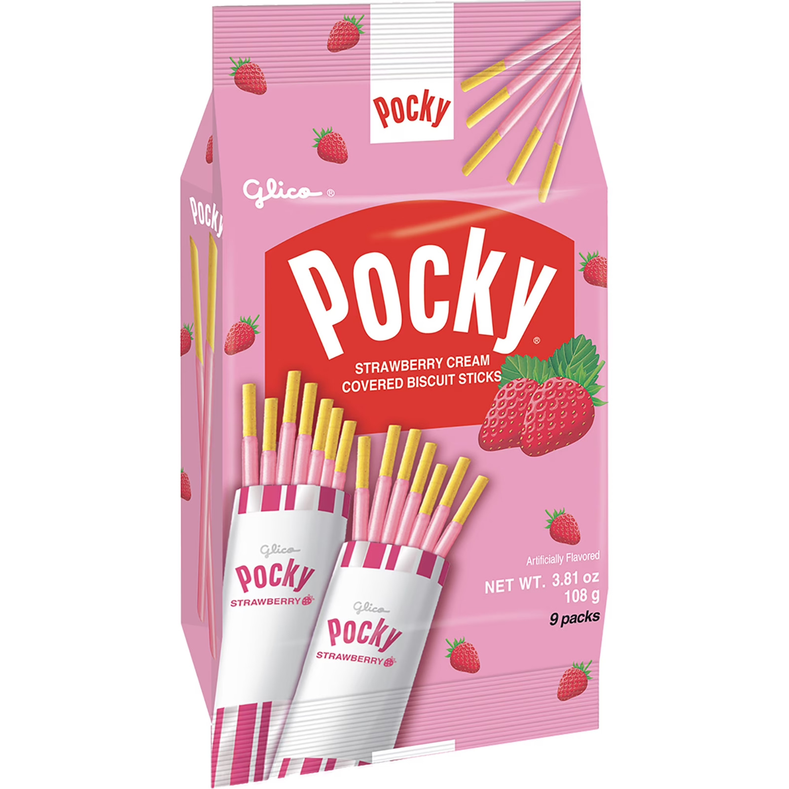 (4 pack) Glico Strawberry Cream Covered Biscuit Sticks, 3.81 Oz, 9 Count