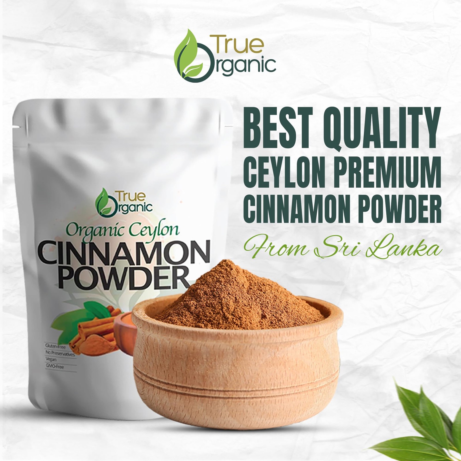 True Organic Pure Ceylon Cinnamon Powder, 1 lb, Premium Grade, Gluten Free, USDA