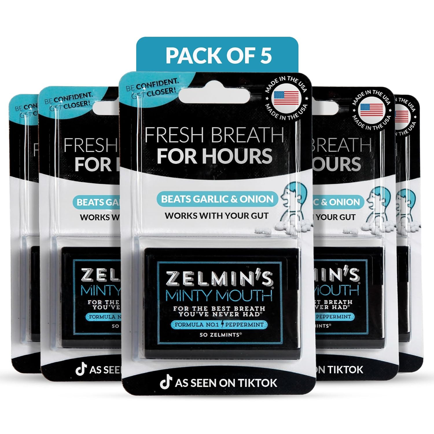 Zelmin’s Minty Mouth Breath Freshener – (5 Pack) Long Lasting Bad Breath Treatme
