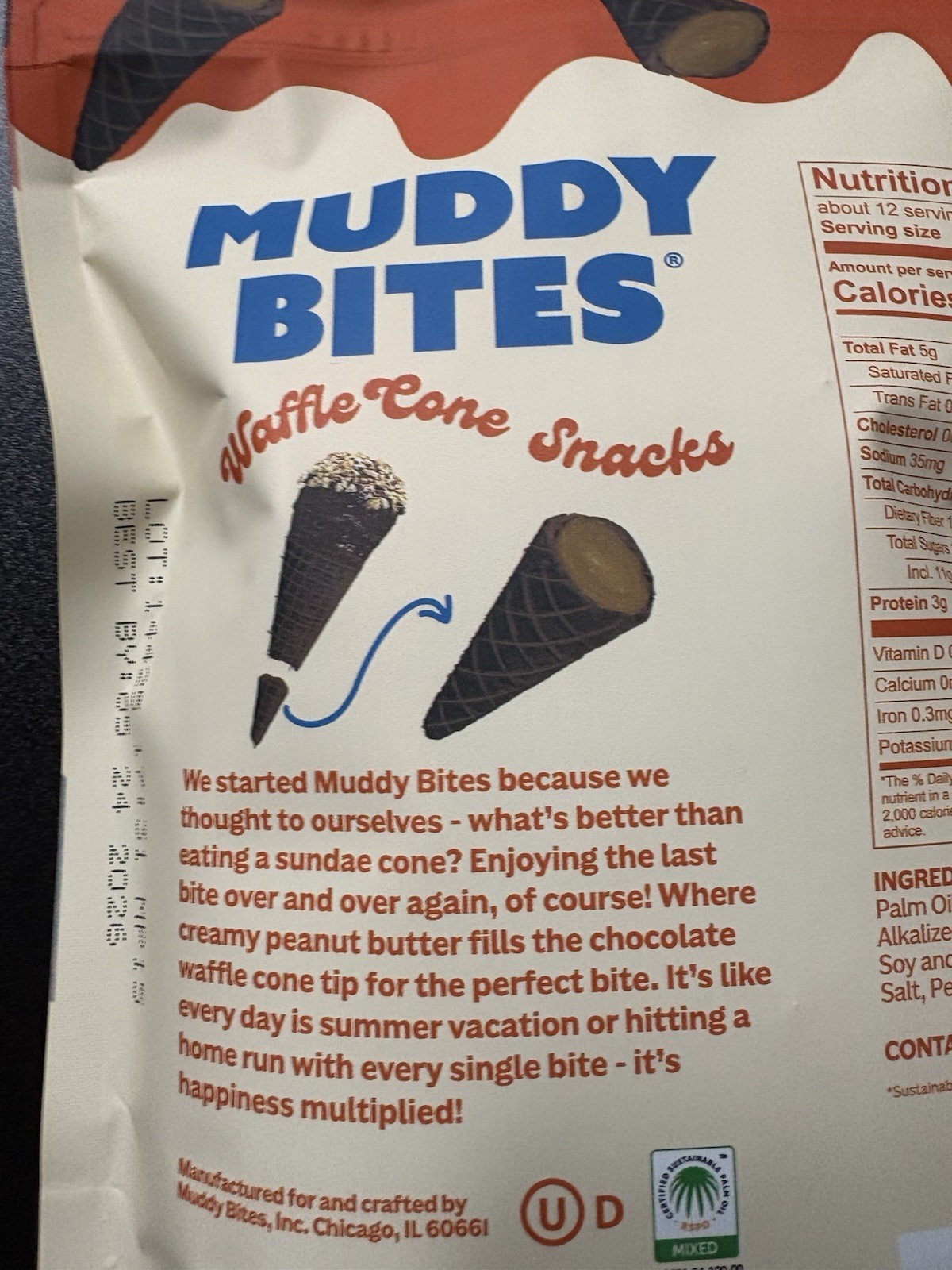 Muddy Bites Milk Chocolate Waffle Cone Snacks 12.5 Ounce Bag Exp 5/24/2026