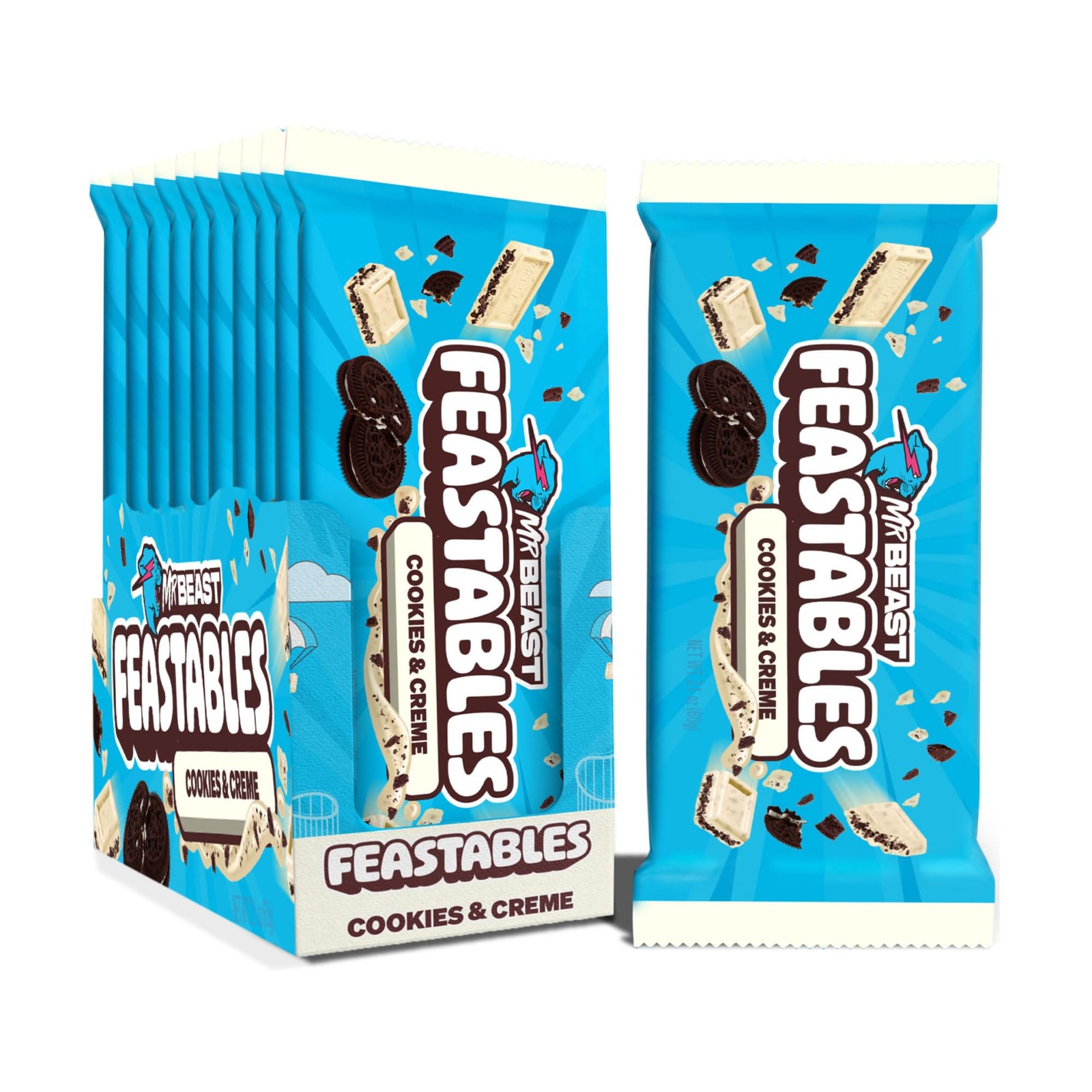 MrBeast Feastables Cookies & Creme Chocolate Bar, King 10 Count (Pack of 1)