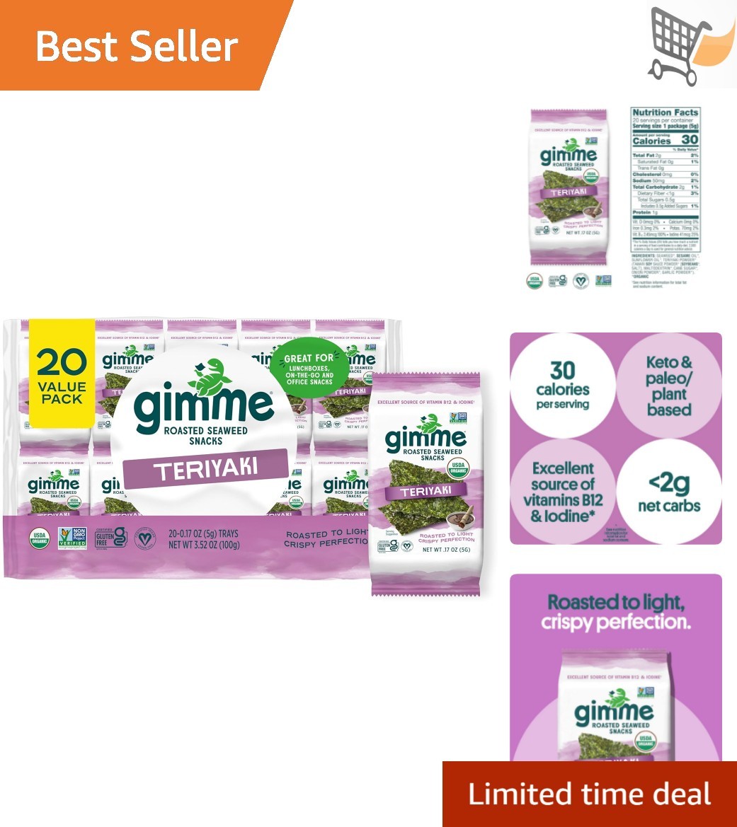 Organic Roasted Seaweed Snacks Teriyaki 20 Pack Keto Gluten-Free