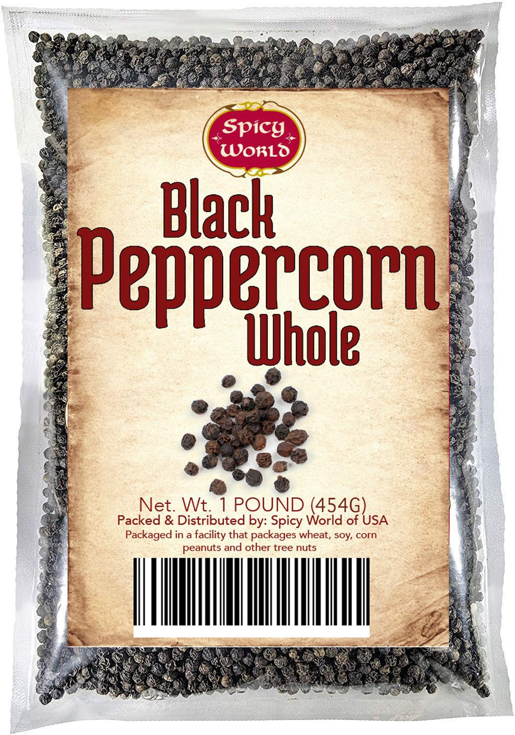 Spicy World Black Peppercorns Whole 1 Pound (16 Oz) – Steam Sterilized Non-Gmo T