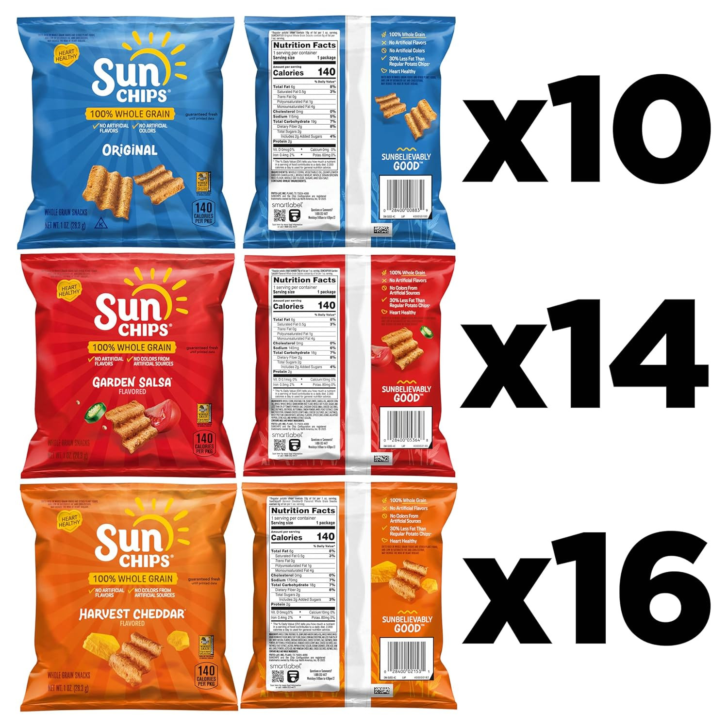 100% Whole Grain Chips, Variety Pack, 1 Oz Bags, Pack of 40, No Artificial Flavo