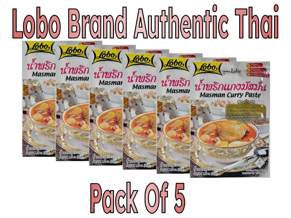 Lobo Masman Curry Paste, 1.75 oz (50 g) – Authentic Thai – Pack of 5
