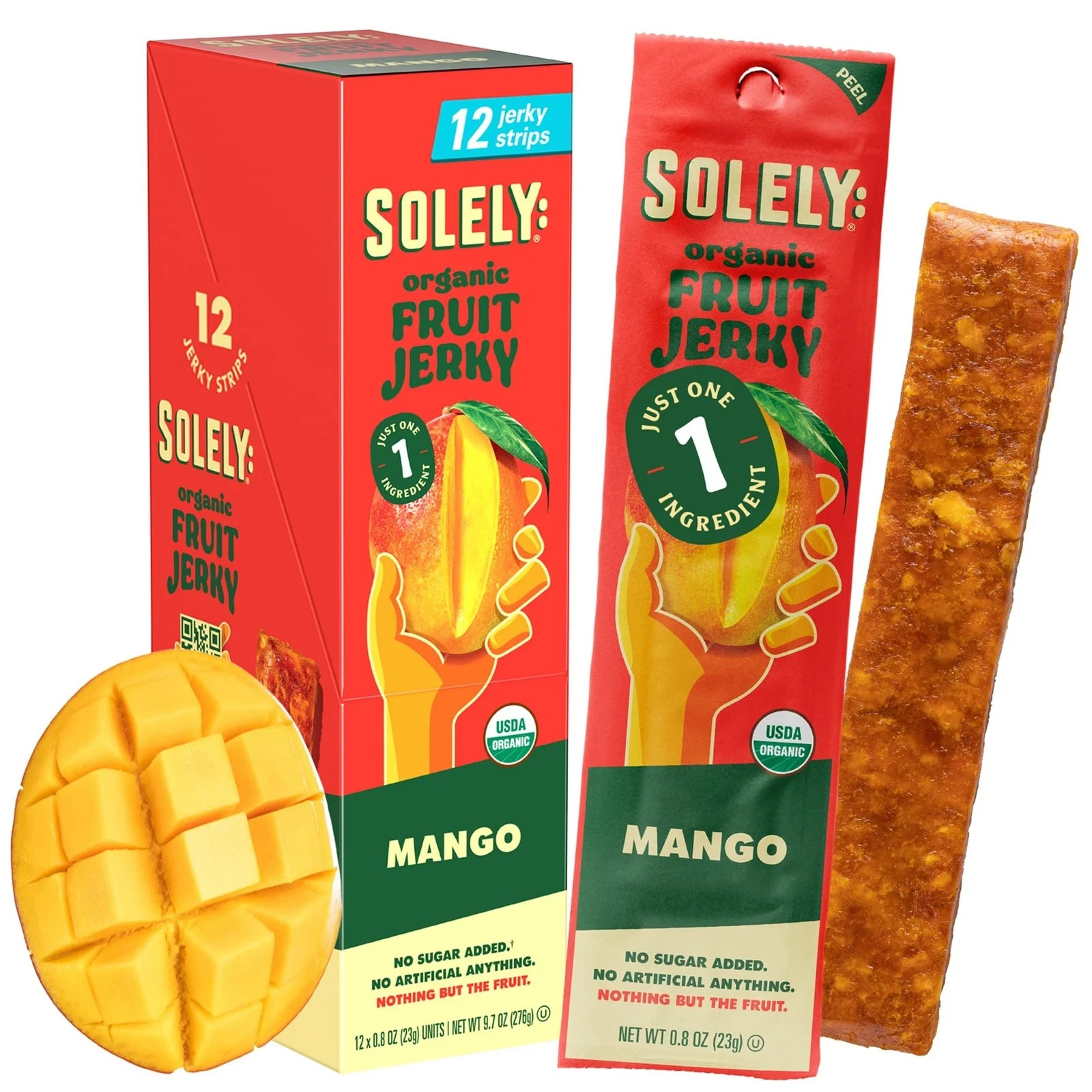 Solely Organic Mango Fruit Jerky 12 Individually Wrapped Fruit Strips 0.8oz 23g
