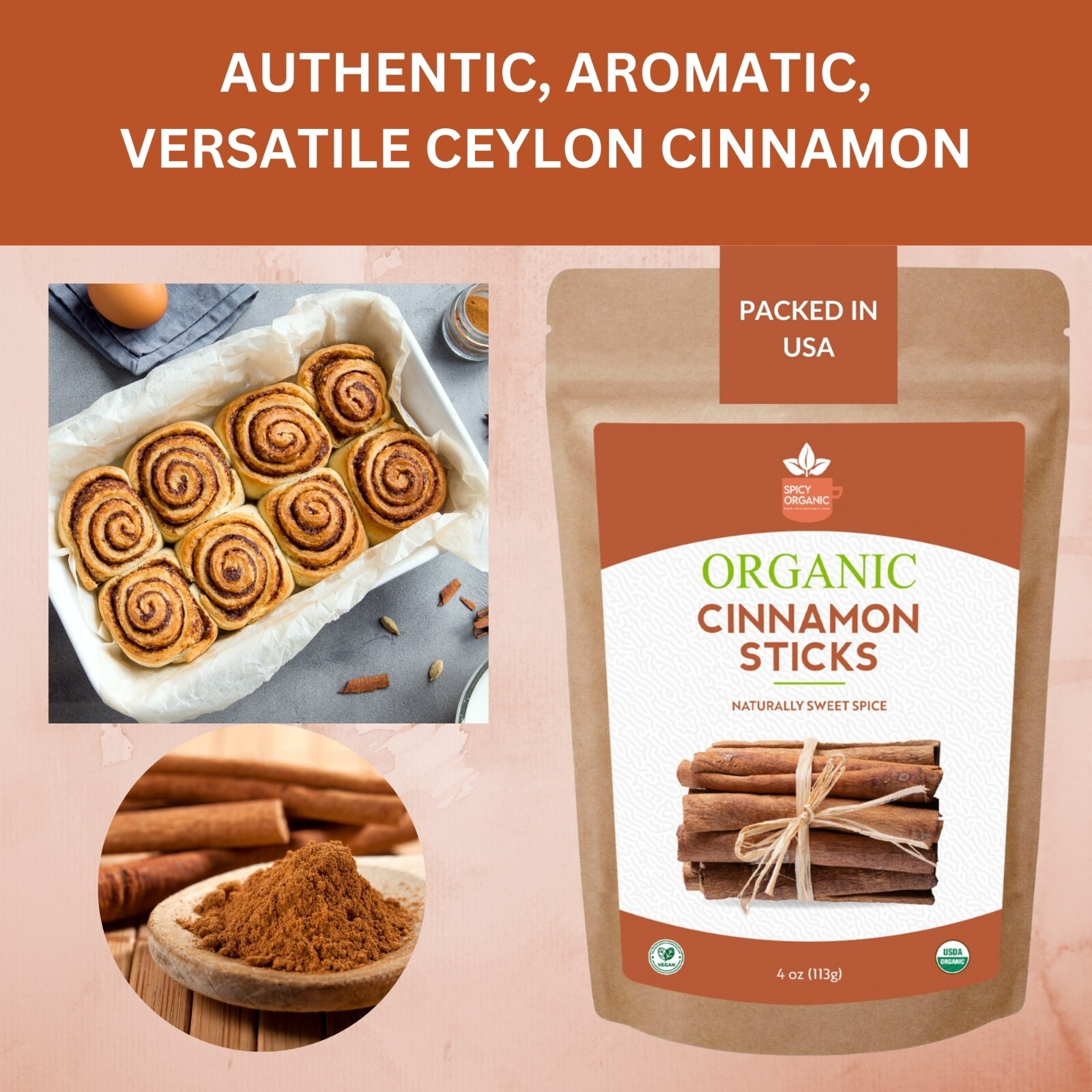 Organic Ceylon Cinnamon Sticks –8 OZ, 3.5″ True Cinnamon Quills, USDA Organic