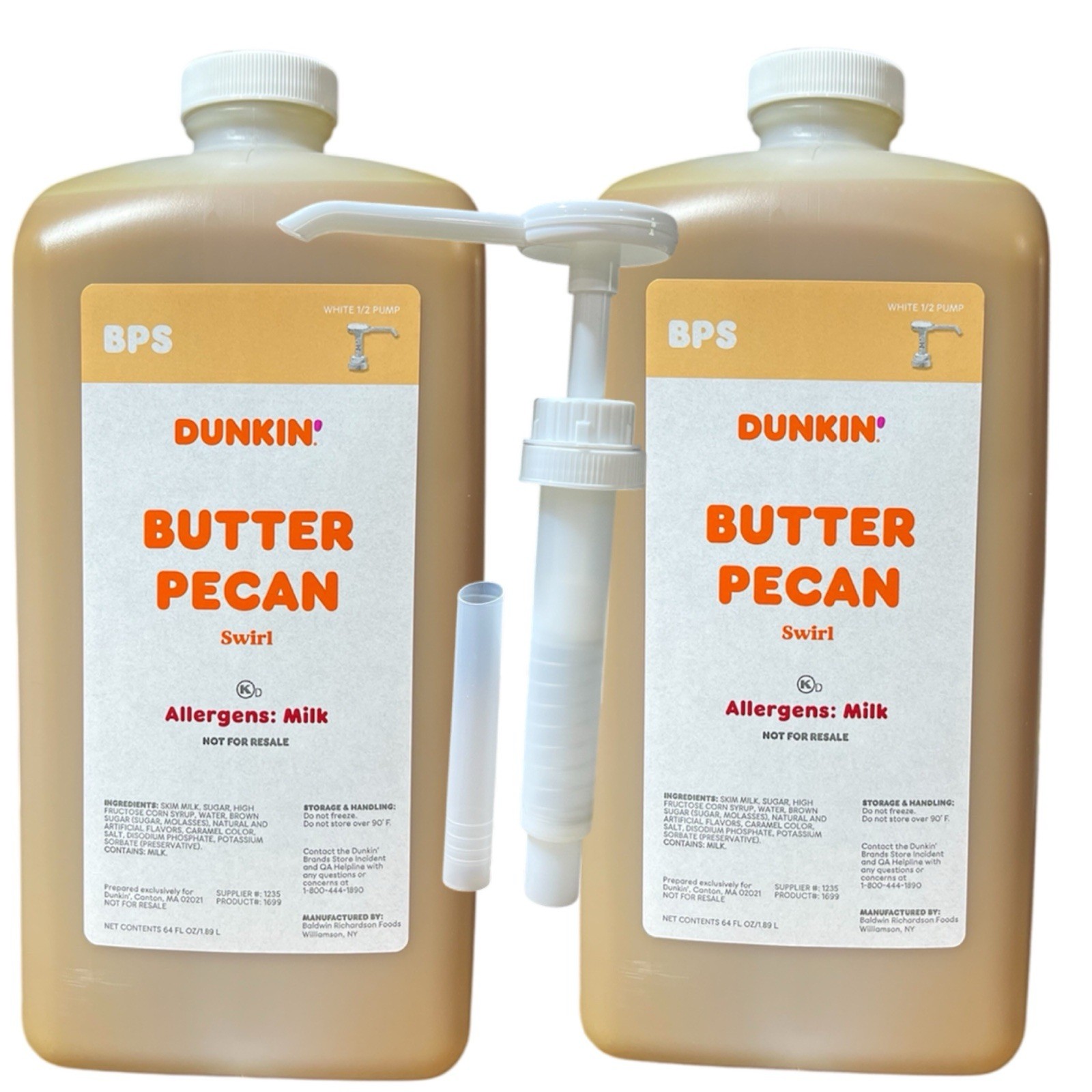 Dunkin Butter Pecan Swirl, 2 Jug + 1 Pump, 64FL OZ/1.89L Per Jug.Free Shipping