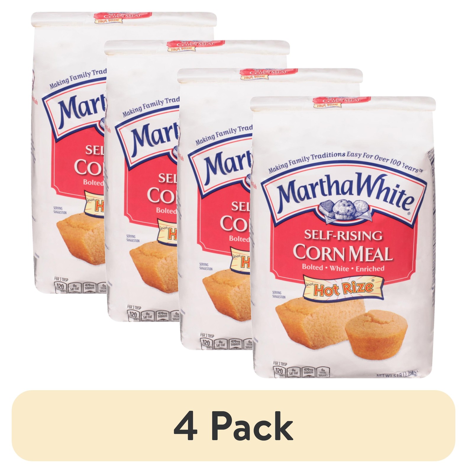 Self Rising Corn Meal 4 Pack 80 oz W/ Enriched White Corn & Great for Baking