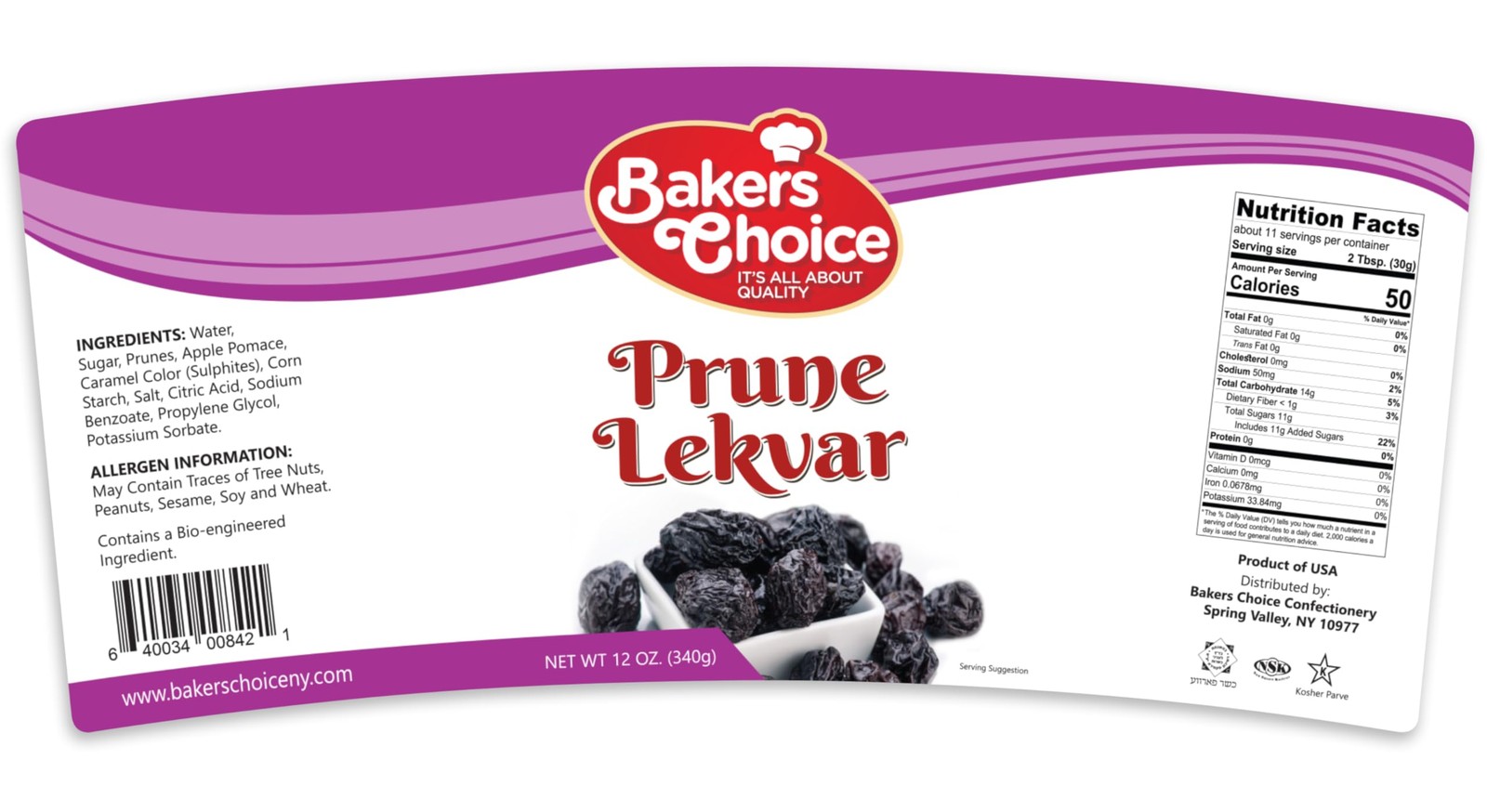 Prune Butter Lekvar Pastry Filling, 12 oz. Creamy Spread and Topping for Cak…