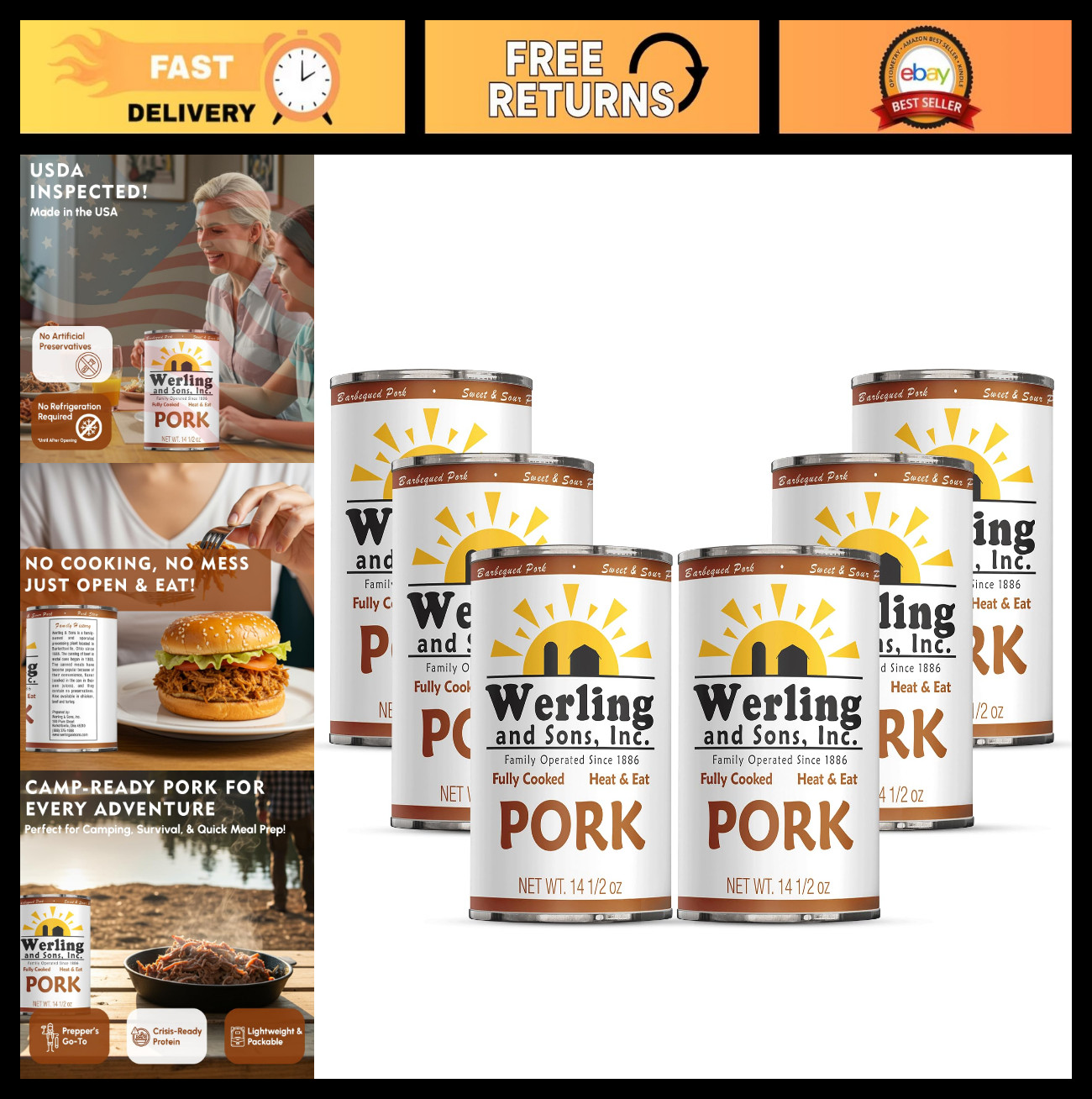 Fully Cooked Canned Pork 14.5 Oz – Premium Shelf-Stable Meat for Meals & Camping