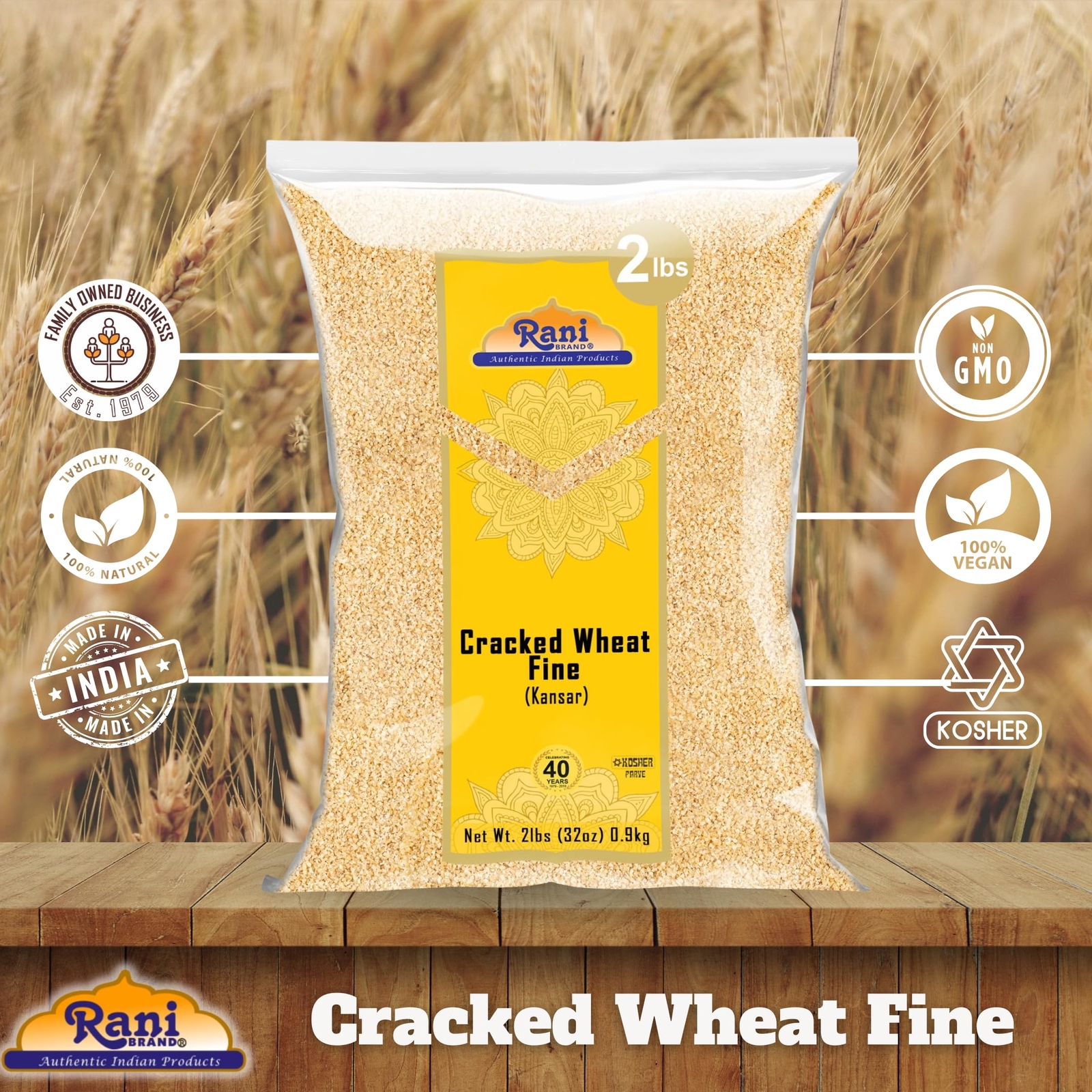 Rani Cracked Wheat Fine (Kansar, Bulgur, Similar to Wheat #1) 32oz (2lbs) 907g