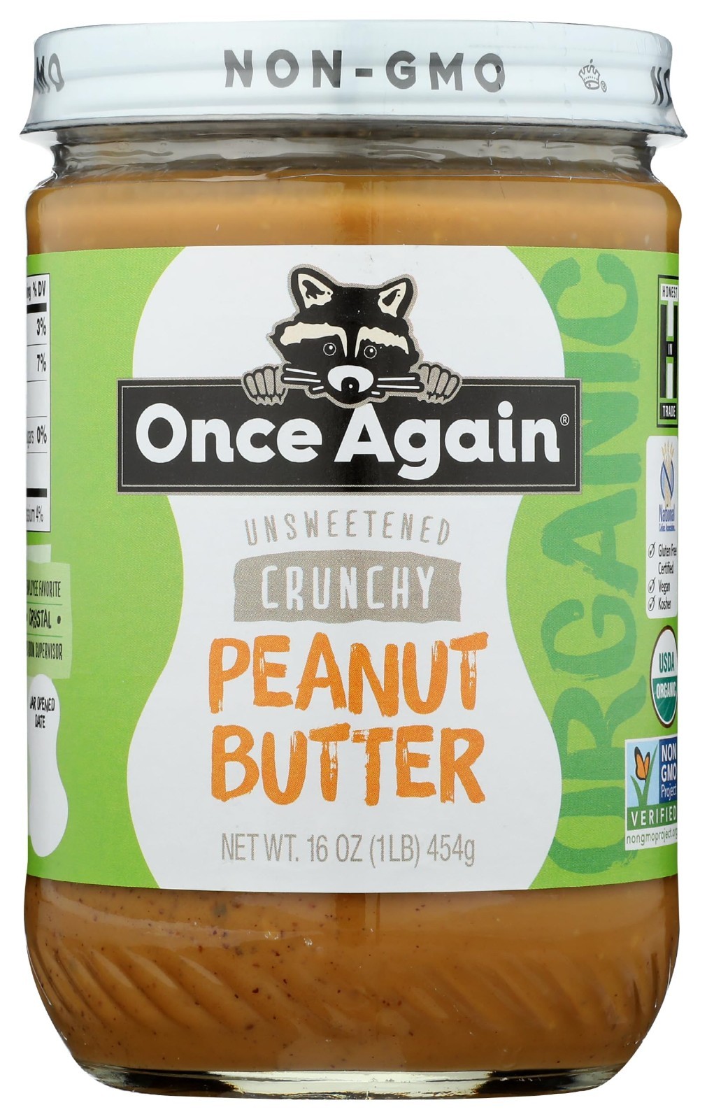 Organic Crunchy Peanut Butter 16oz – Lightly Salted, Unsweetened, Vegan, Gluten