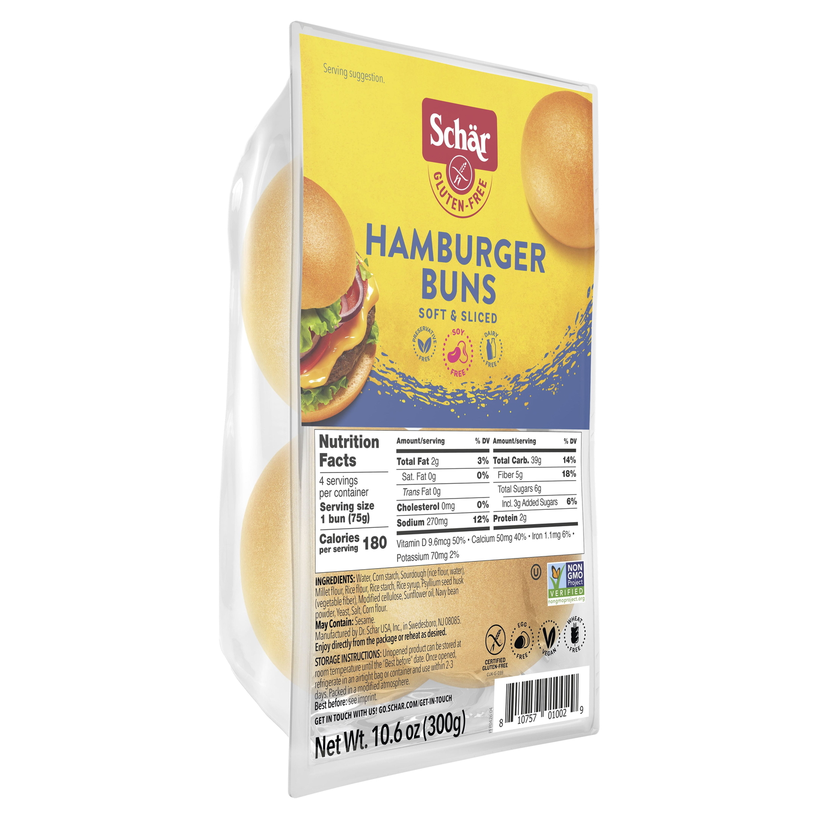 4 Count,Schar Gluten Free Hamburger Buns, 10.6 oz