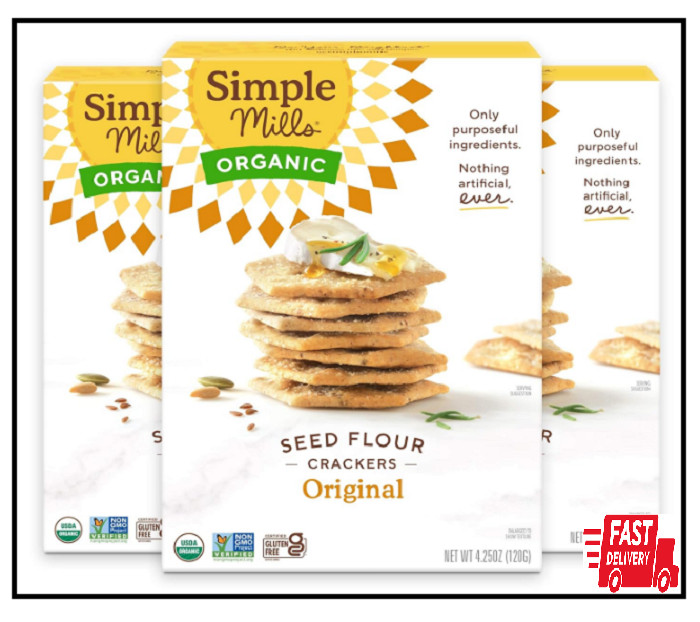 3-Pack Simple Mills Organic Seed Crackers, Original – Gluten Free, Vegan, 4.25oz