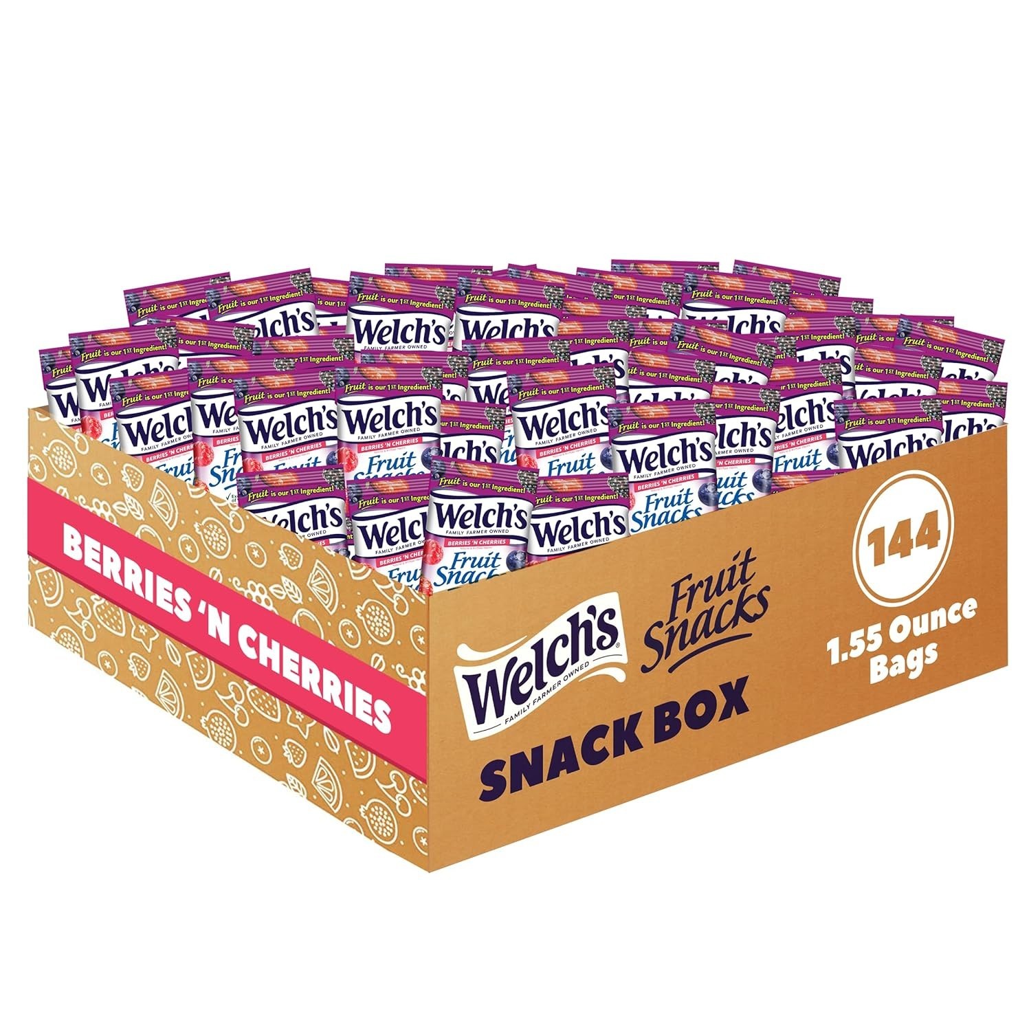 Welch’s Fruit Snacks, Berries ‘N Cherries, Gluten Free, 1.55-oz Bulk (144 Count)