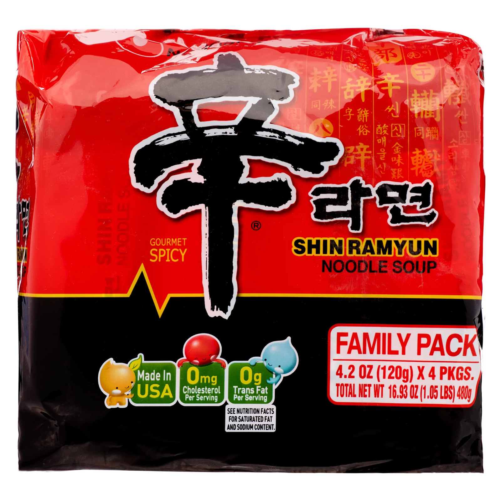 Shin Ramyun Spicy Beef Ramen Noodle 4.2 Oz Soup Pack, X 4