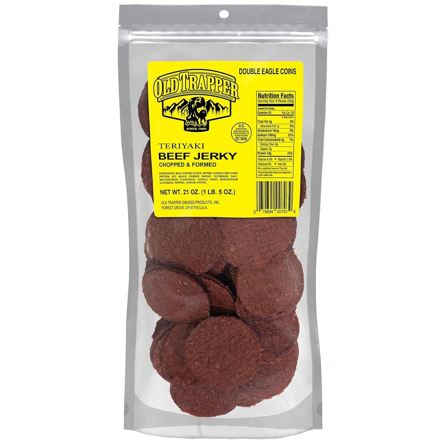 Old Trapper BEEF JERKY ROUNDS 80 ct teriyaki REFILL 1.3 Pounds Double Eagle