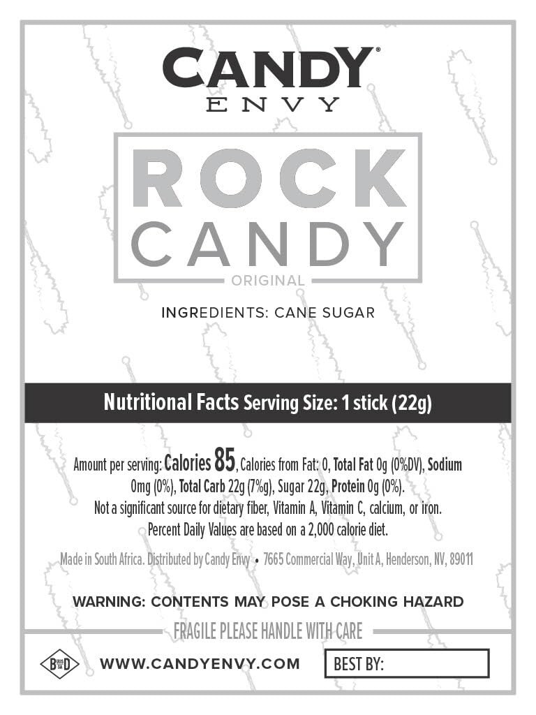 White Rock Candy Sugar Sticks – Sugar Flavored – 36 Indiv. Wrapped