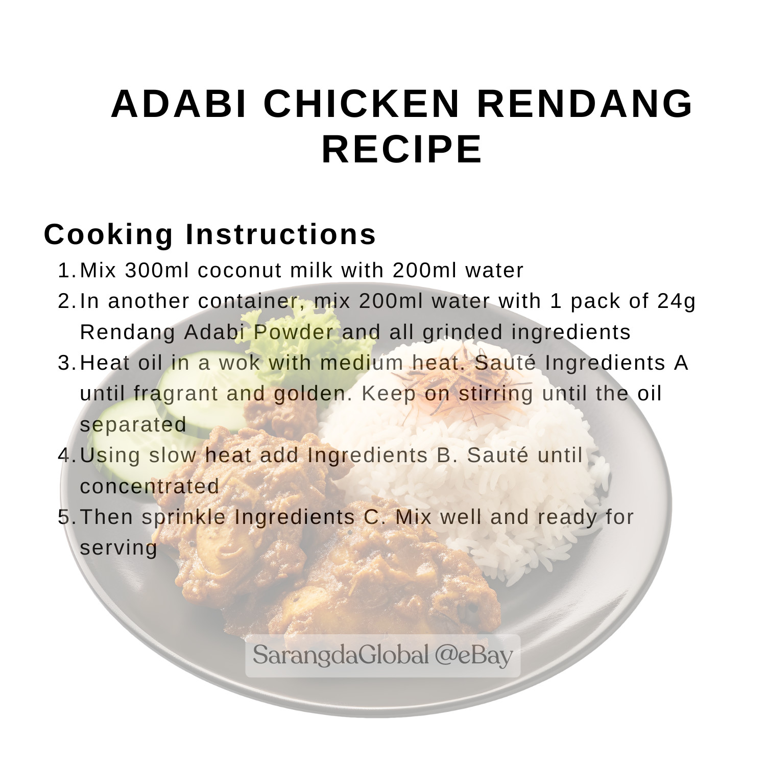 Adabi Chicken and Meat Rendang Powder 24 gm x 10 packs Fast Shipping Malaysia