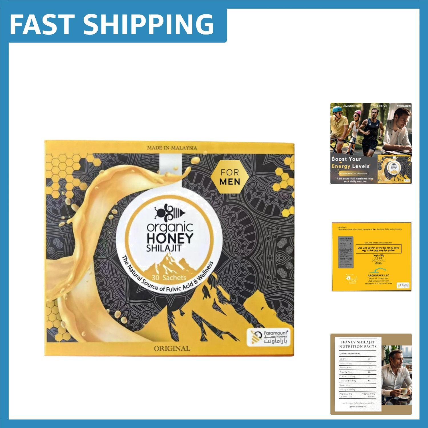 30 Sachets of Paramount Organic Honey, Shilajit, Royal Jelly & Bee Pollen