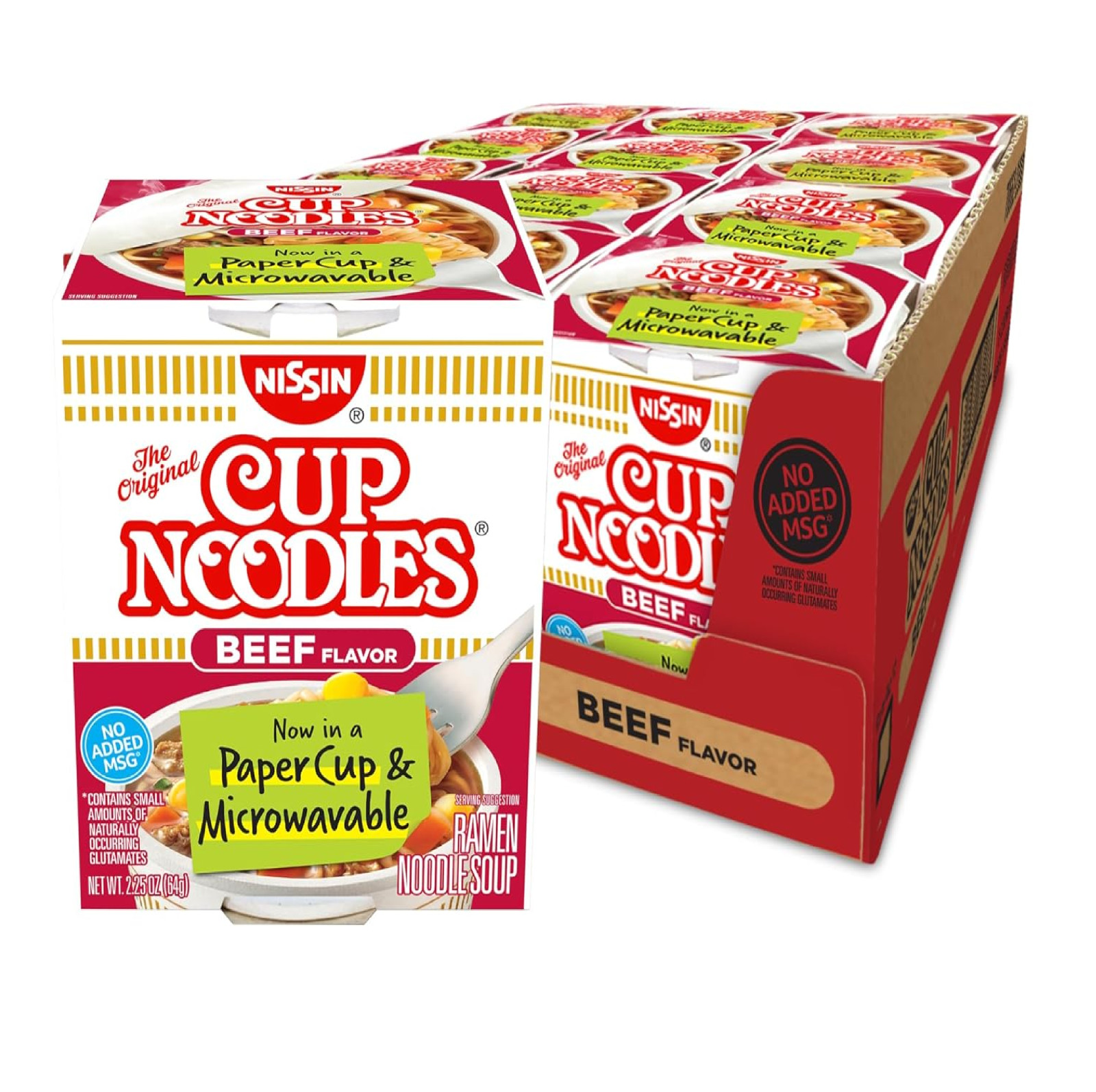 Cup Noodles Soup, Beef Flavor, Microwaveable Paper Cups, Instant Ramen, 2.25 …