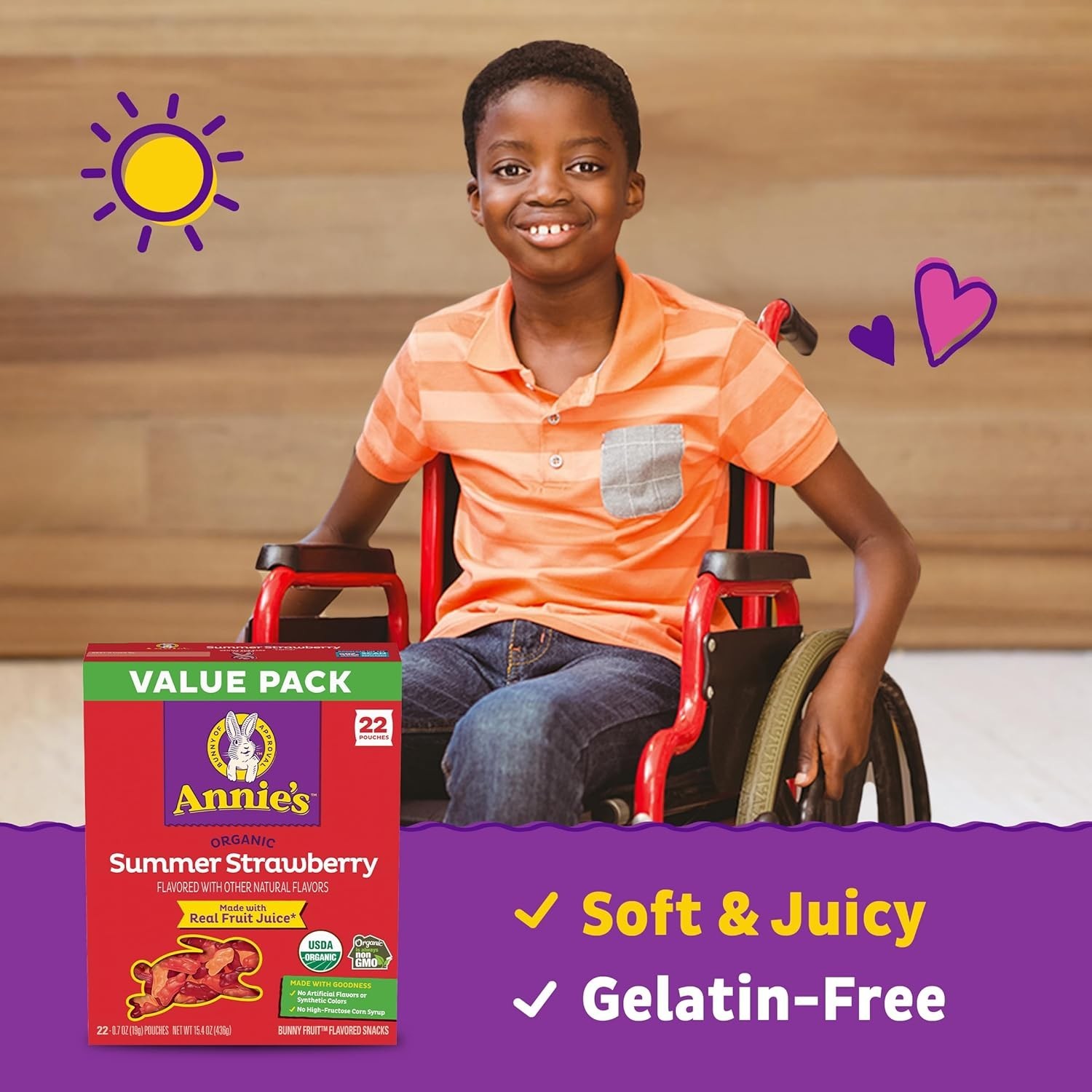 Bunny-Shaped Summer Strawberry Organic Gummies – 22 Gluten-Free Pouches for Kids