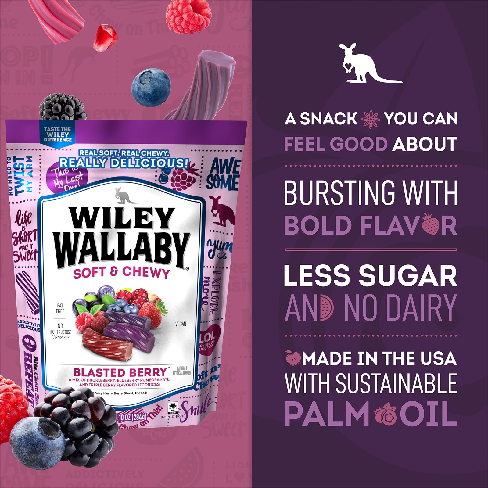 Wiley Wallaby Licorice 10 Ounce 10 Blasted Berry (Pack of 1), Purple