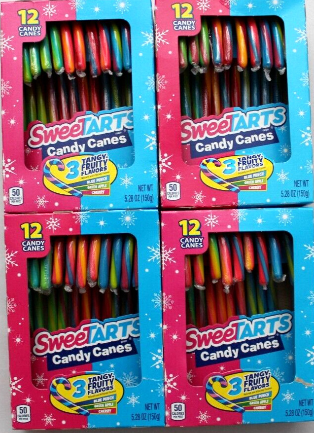 SweeTarts (Lot 4) 48 Tangy Fruit Candy Canes Punch – Apple – Cherry BB 07/2026