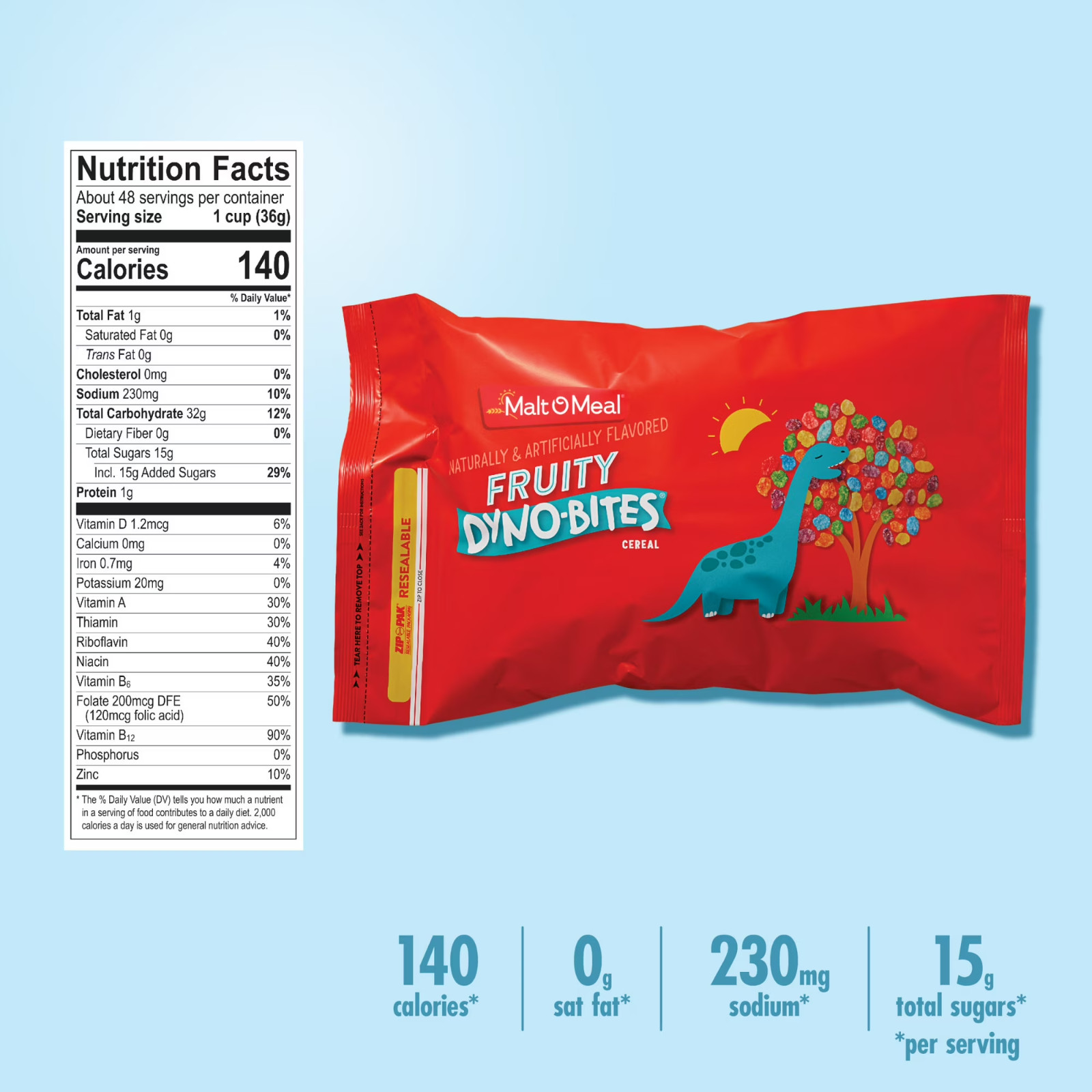 Malt-O-Meal Fruity Dyno Bites Gluten Free Breakfast Cereal, 61 oz Resealable Bag
