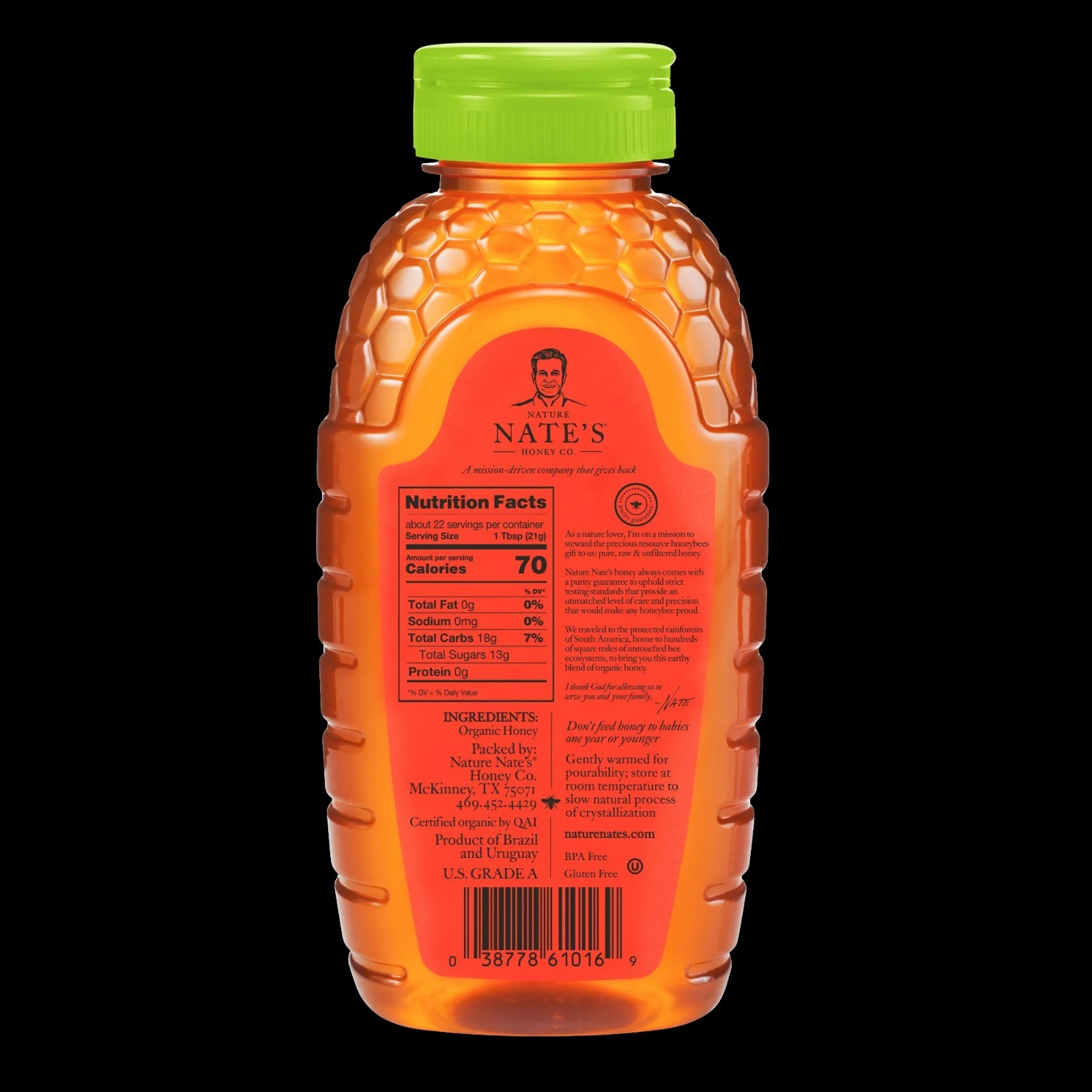 Nature Nate’s Organic Honey: 100% Pure, Raw and Unfiltered Honey – 16 fl oz Glut
