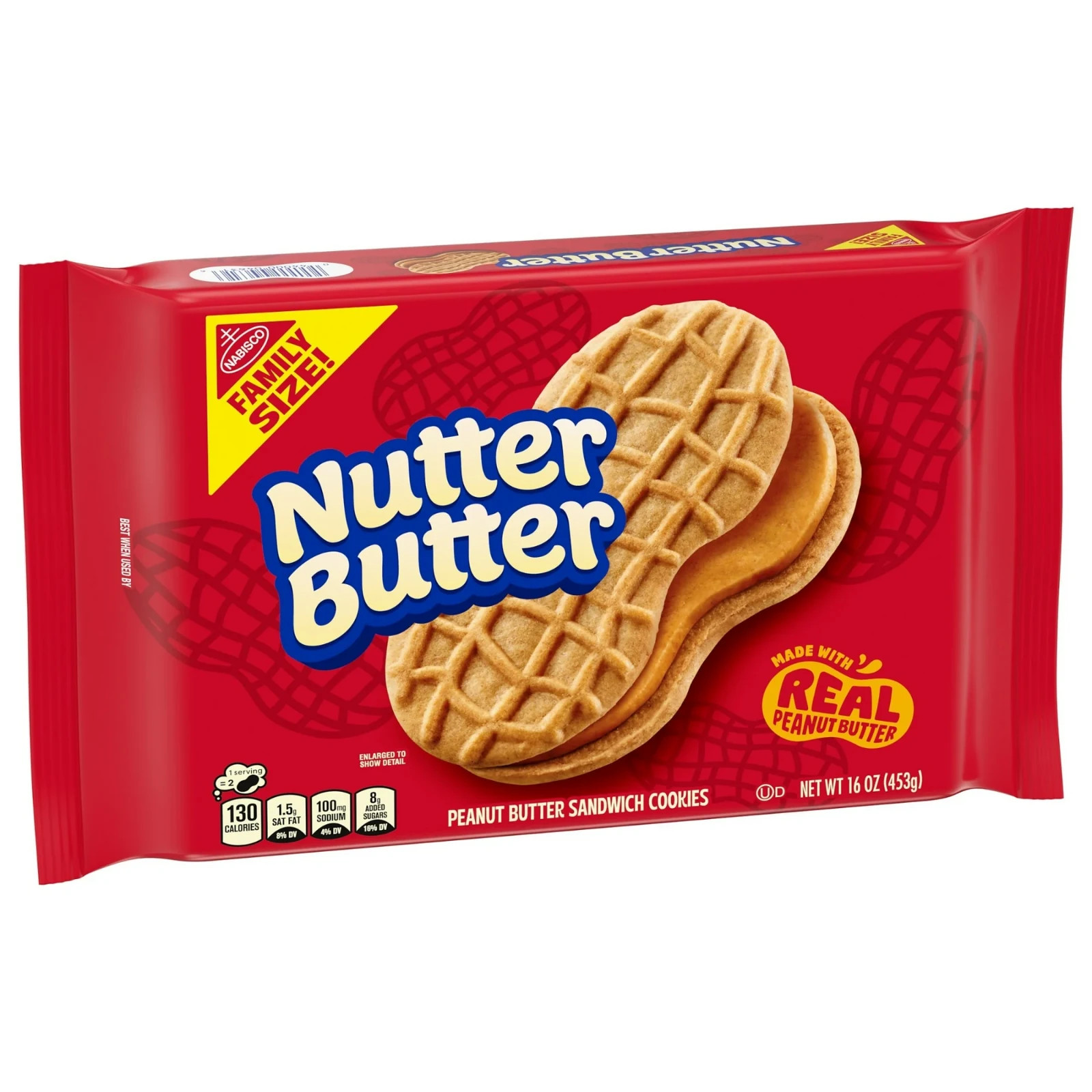 NUTTER BUTTER Peanut Butter Sandwich Cookies, Family Size, 16 oz..