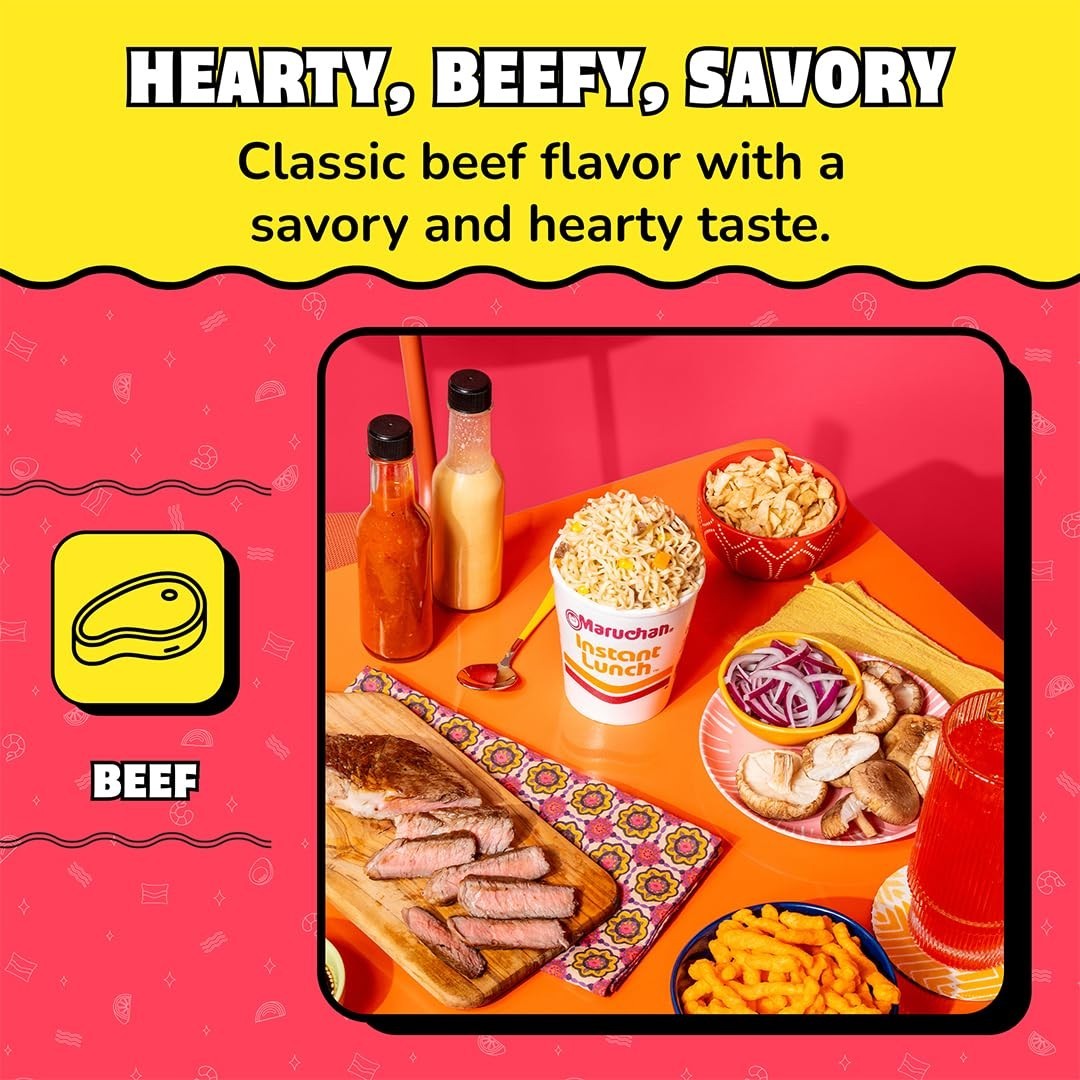 Delicious Beef Flavor Ramen – Instant Cups (2.25 Oz, 12-Pack Convenience)