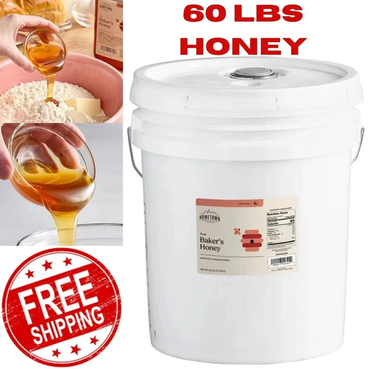 Pure Honey 60 LB Bulk 5 Gallon Pail Natural Kosher Gluten Free Bakers Special