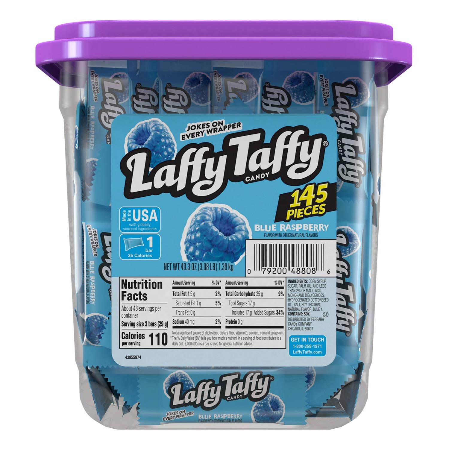 Laffy Taffy Candy, Blue Raspberry Flavored Individually Wrapped Candy 145 Pieces