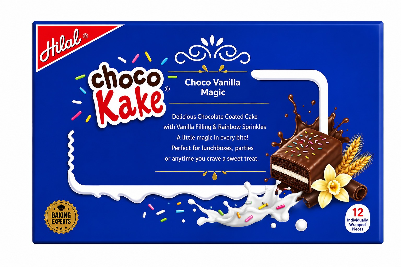 Hilal Choco Kake Chocolate Vanilla Cakes 12 Piece Box Soft Snack Cakes 15g Each