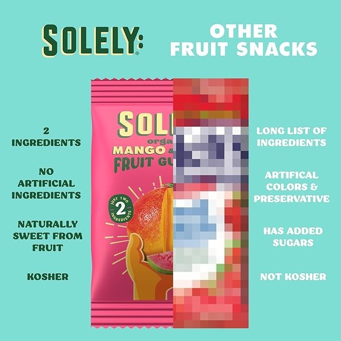 SOLELY Organic Mango & Guava Fruit Gummies – 5 Single Serving Bags