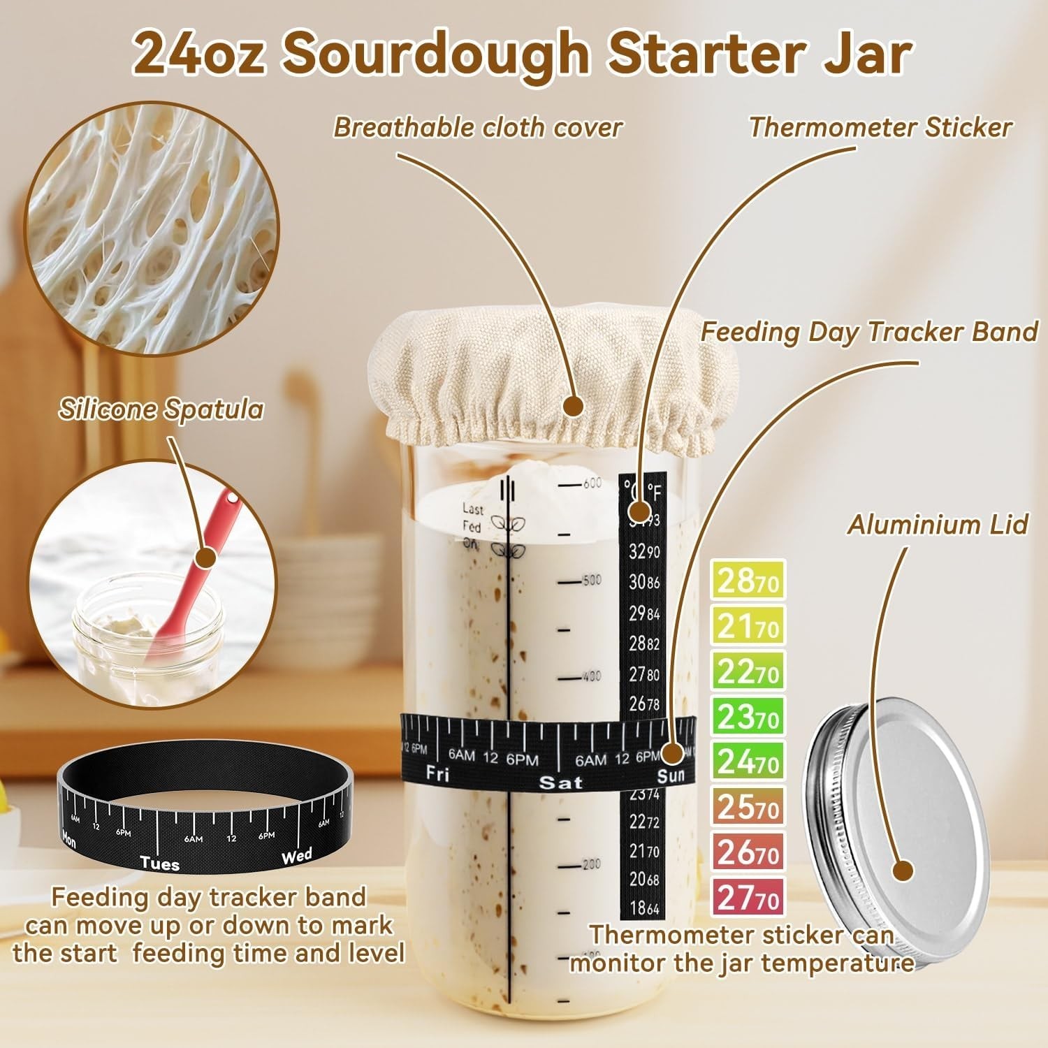Sourdough Starter Kit, 24PCS Sourdough Bread Baking Supplies, 9″Round & 11″Ov…
