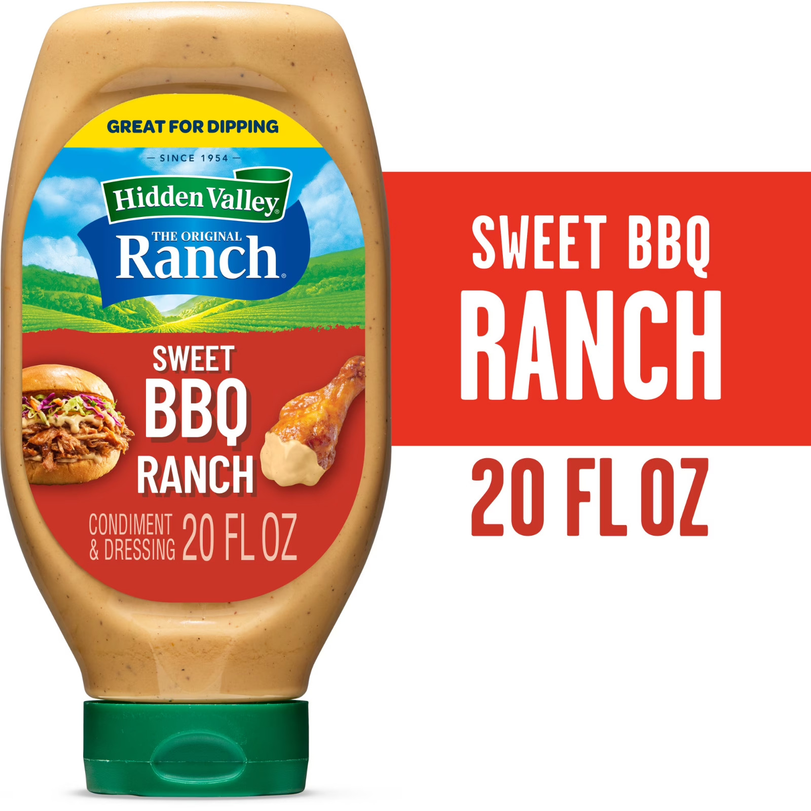 Hidden Valley Sweet BBQ Ranch Dip Sauce Condiment and Dressing, 20 fl oz